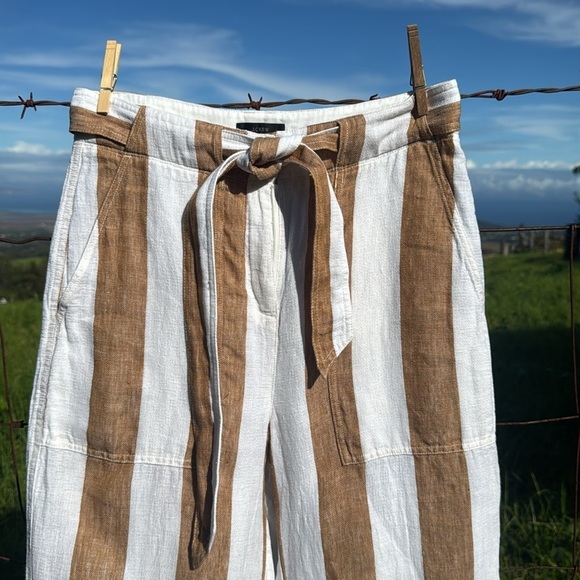 J.Crew Tie waist linen pant in stripe LARGE GOLDEN BISTRIPE Wide leg 6 - Picture 2 of 10